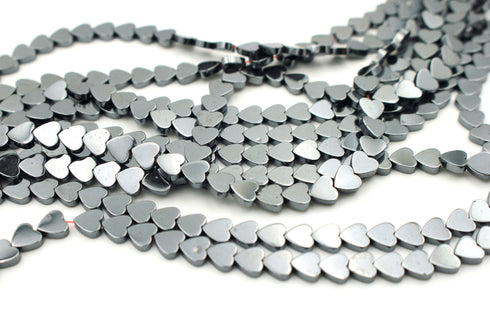 Silver Hematite Heart Gemstone Beads, 6mm, Star